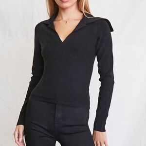 BEIGE FOREVER 21 Split drape v neck sweater knit crop top